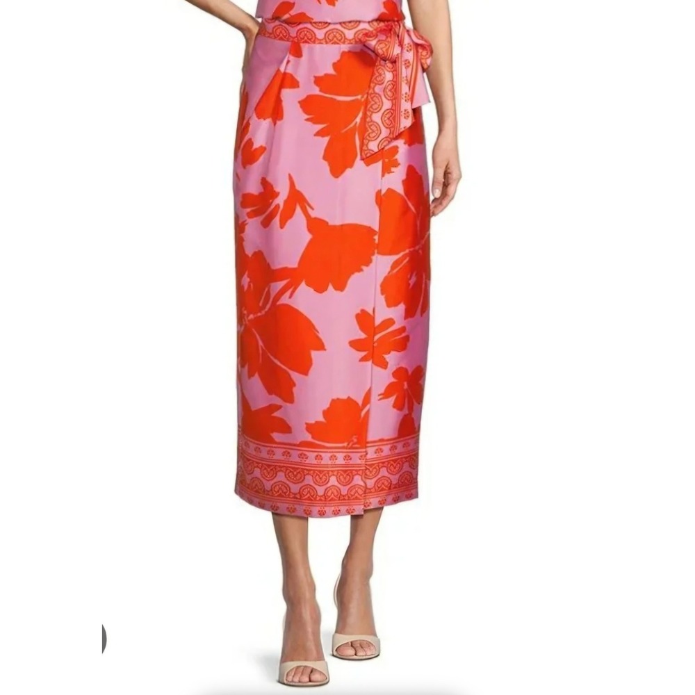 Antonio Melani Floral Wrap Maxi Skirt Size 6 Pink Orange Boho Resort